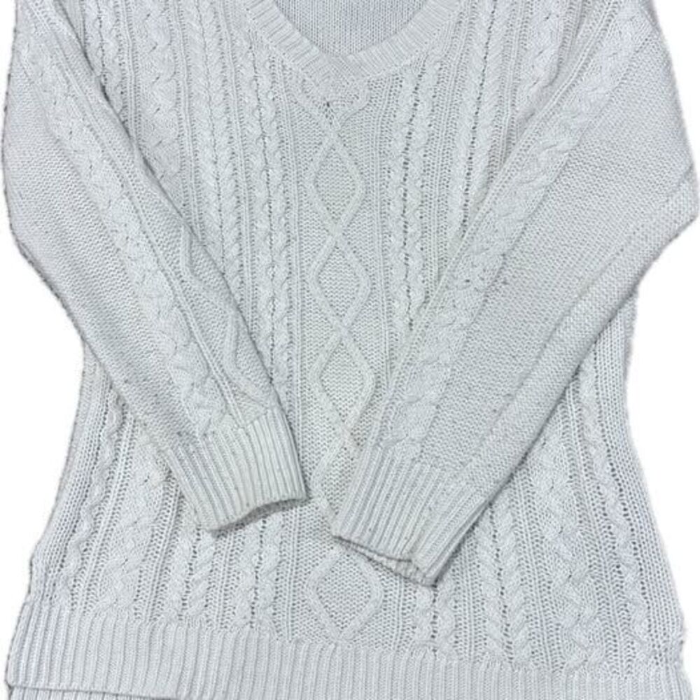 Faded Glory White Cable Knit V-Neck Sweater